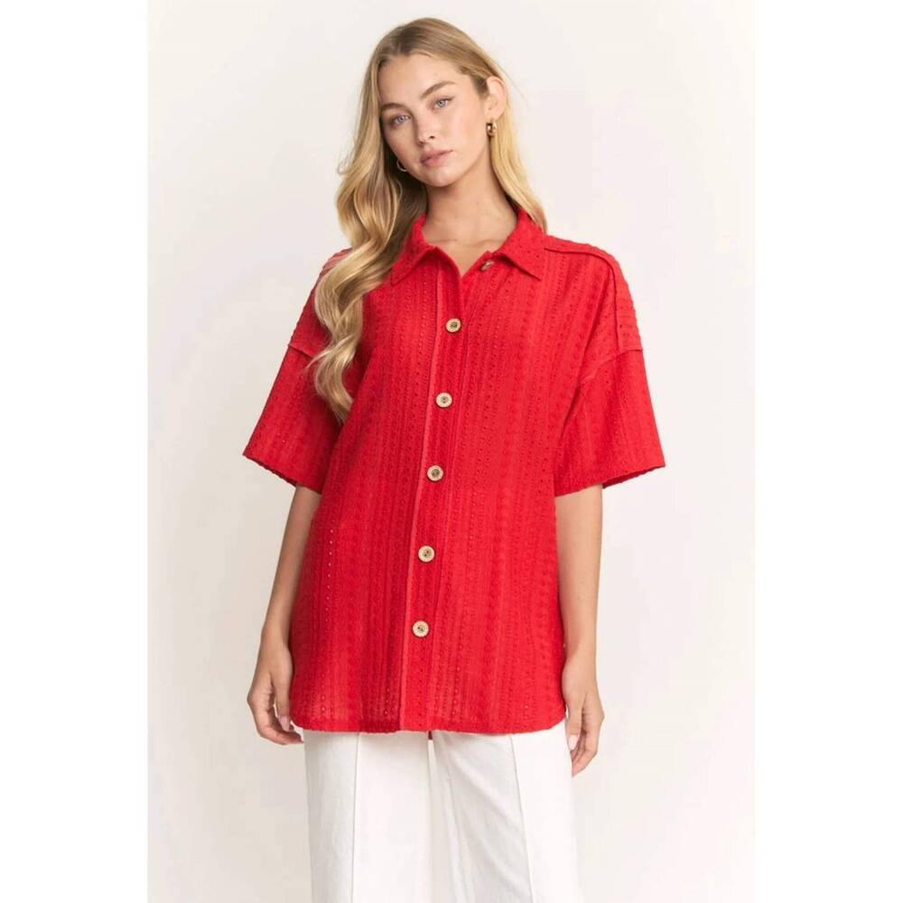 NEW HEIMISH USA eyelet woven top in red